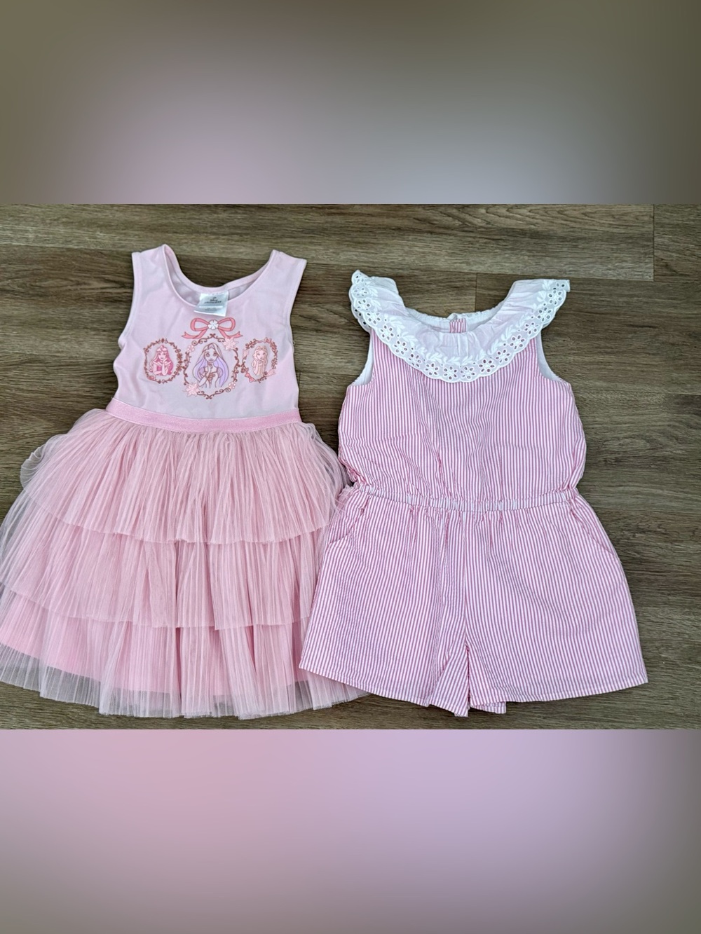 Pink Tulle Tiered Dress & Pink Stripe Romper Set for Kids